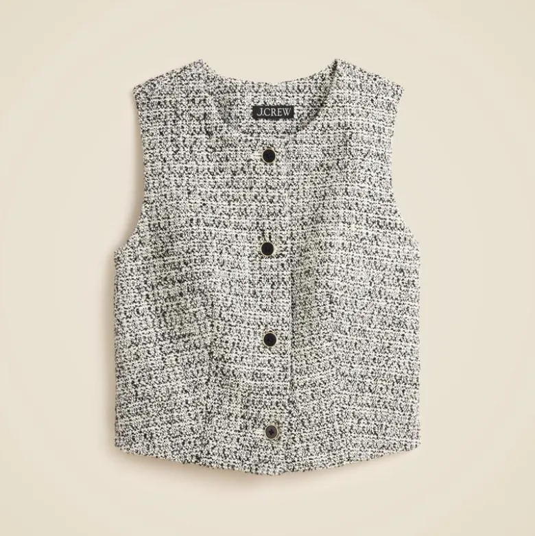 Heathered tweed crewneck vest