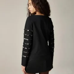 Heavy jersey long-sleeve T-shirt with paillette embellishment