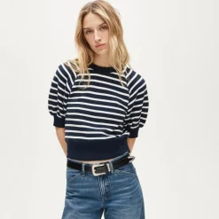 Heritage terry puff-sleeve sweatshirt in stripe