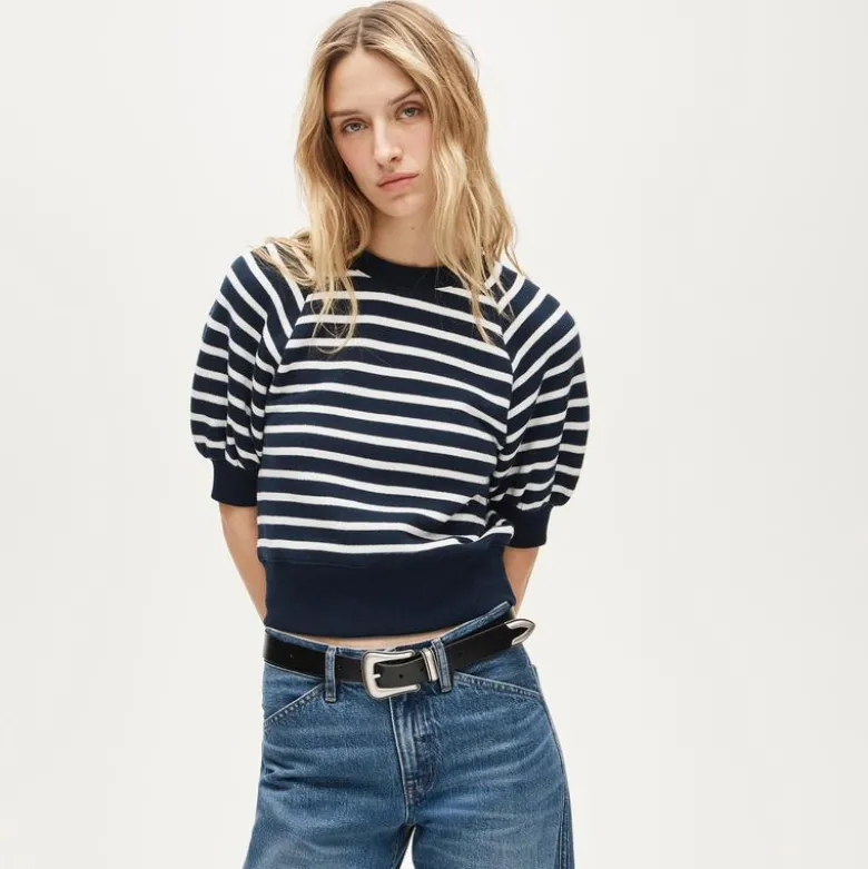 Heritage terry puff-sleeve sweatshirt in stripe