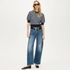 Heritage terry puff-sleeve sweatshirt in stripe