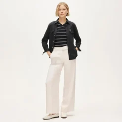 High V-neck ribbed pointelle sweater-tee in stripe