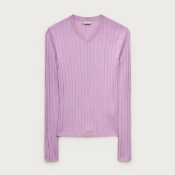 High V-neck wide-rib sweater in merino wool