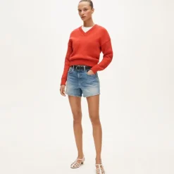 High-rise denim short