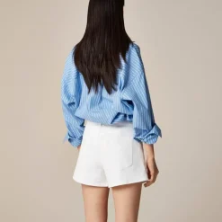 High-rise white denim short
