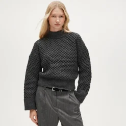 Honeycomb mockneck sweater in wool blend