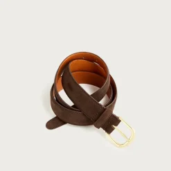 Italian suede and leather round-buckle dress belt