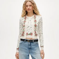 Jackie cardigan in map-print premium ultra-fine cotton blend