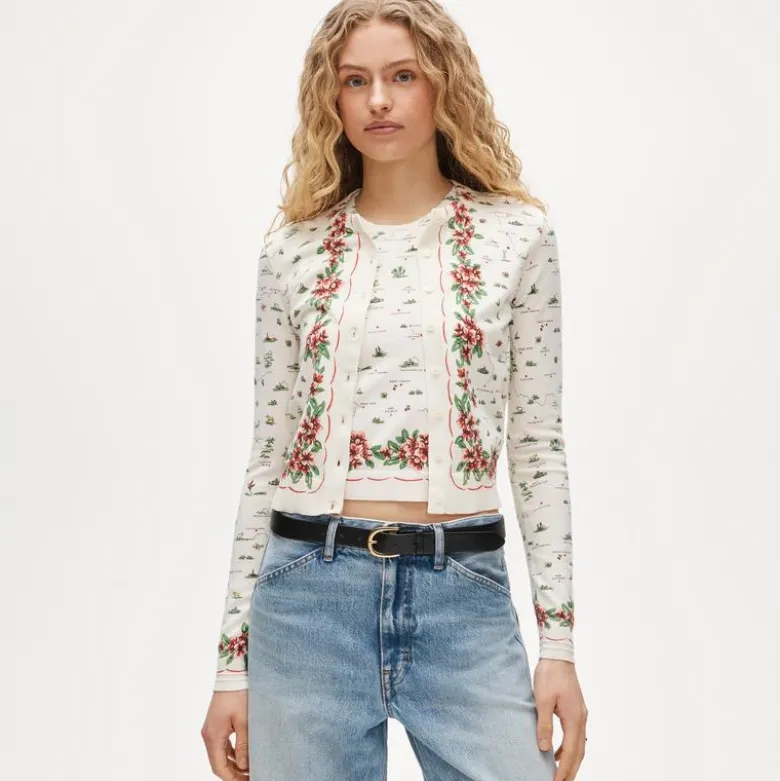 Jackie cardigan in map-print premium ultra-fine cotton blend