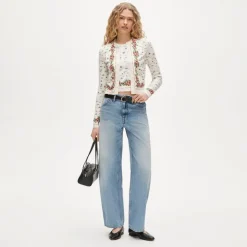 Jackie cardigan in map-print premium ultra-fine cotton blend
