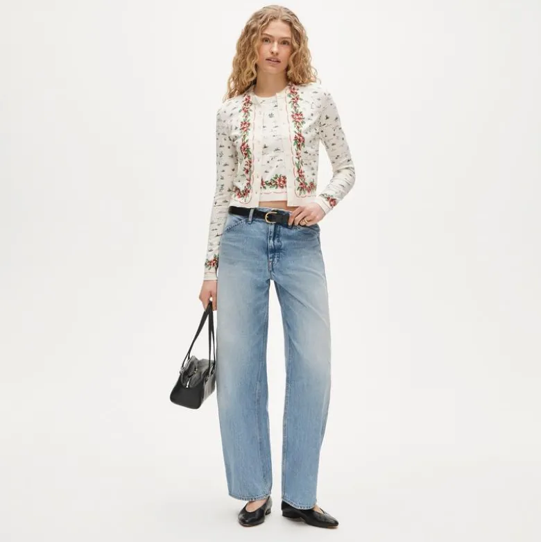 Jackie cardigan in map-print premium ultra-fine cotton blend
