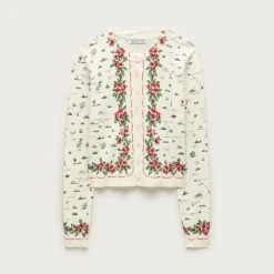 Jackie cardigan in map-print premium ultra-fine cotton blend