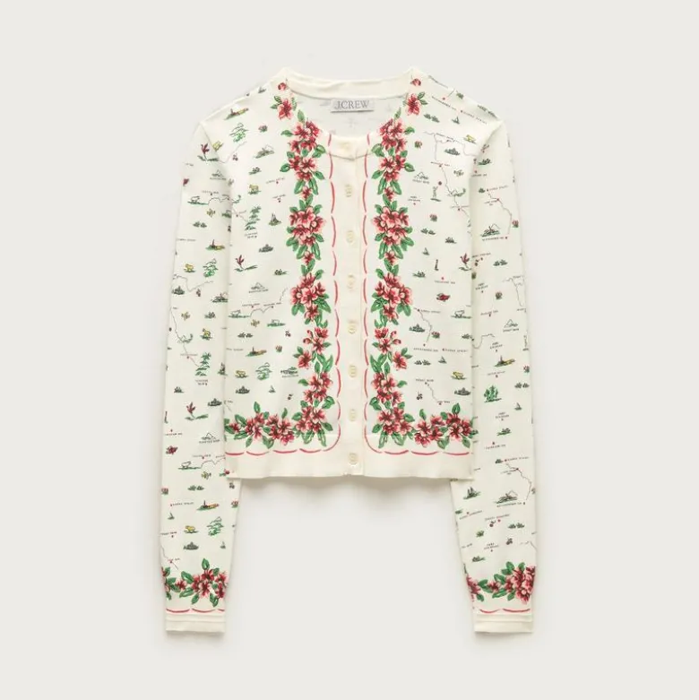Jackie cardigan in map-print premium ultra-fine cotton blend