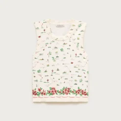 Jackie sweater shell in map-print premium ultra-fine cotton blend