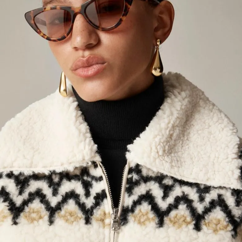 Jacquard-print sherpa half-zip fleece pullover
