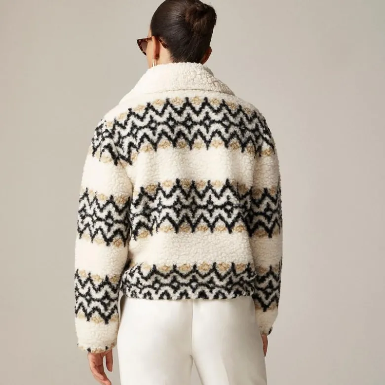 Jacquard-print sherpa half-zip fleece pullover