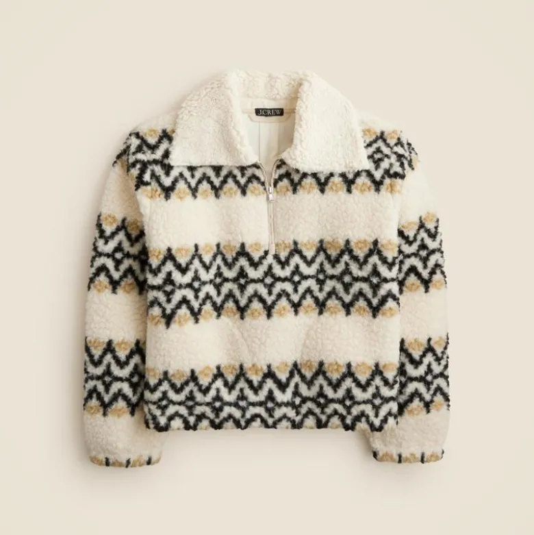 Jacquard-print sherpa half-zip fleece pullover