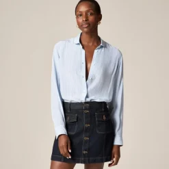 Jules club-collar shirt in striped crepe de chine