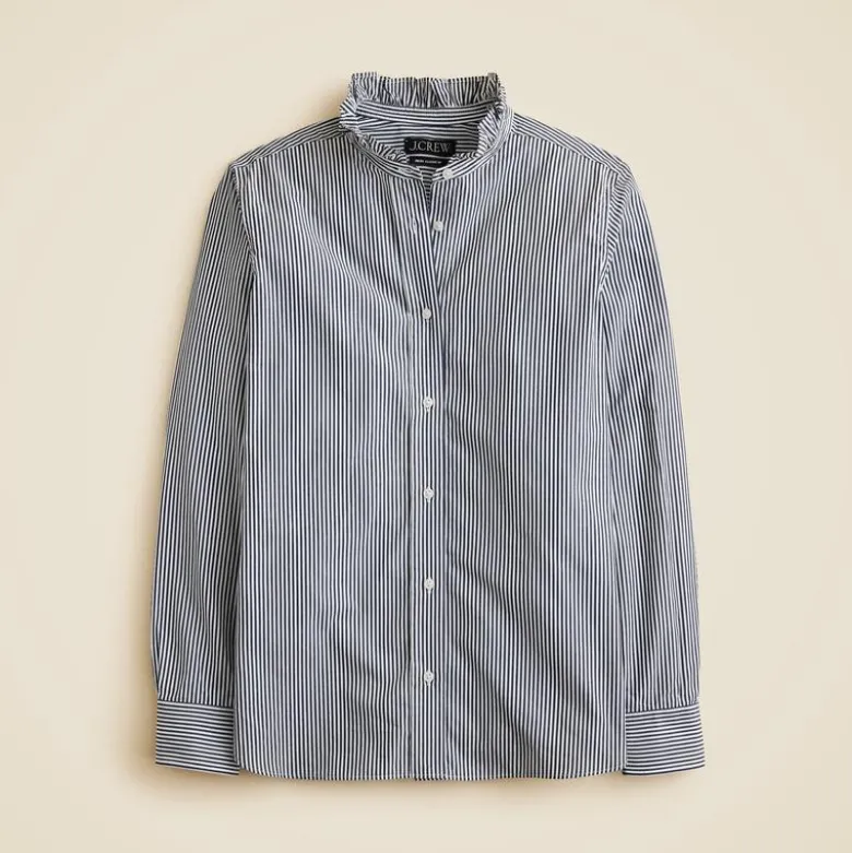 Jules ruffle-collar shirt in striped cotton poplin