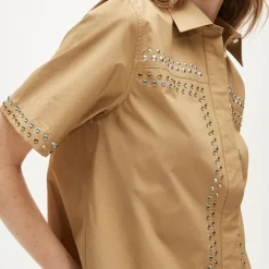Jules short-sleeve shirt in cotton poplin with embellishments