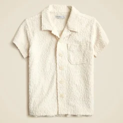Kids' camp-collar shirt in terry jacquard