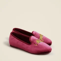 Kids' embroidered-leopard velvet slip-on shoes