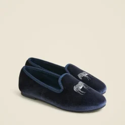 Kids' embroidered-zebra velvet slip-on shoes