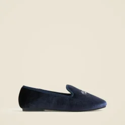 Kids' embroidered-zebra velvet slip-on shoes