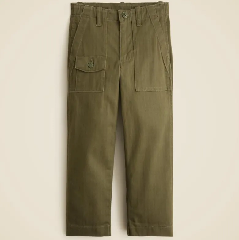 Kids' garment-dyed cargo pant in stretch herringbone