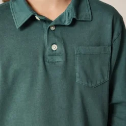 Kids' garment-dyed long-sleeve polo shirt in broken-in-jersey