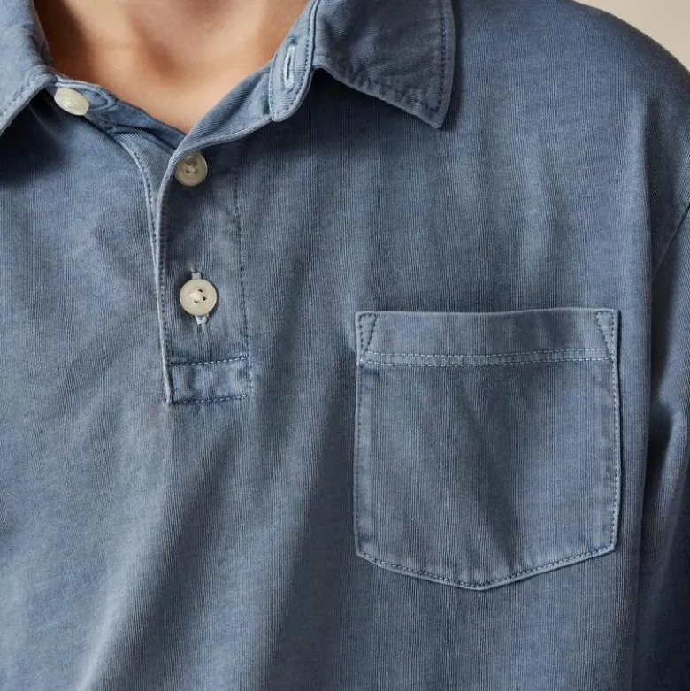 Kids' garment-dyed long-sleeve polo shirt in broken-in-jersey