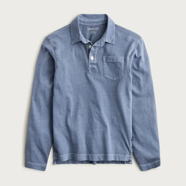 Kids' garment-dyed long-sleeve polo shirt in broken-in-jersey