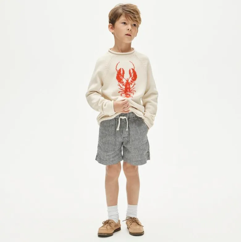 Kids' linen-blend pull-on short in gingham