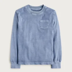 Kids' long-sleeve garment-dyed pocket T-shirt in broken-in-jersey