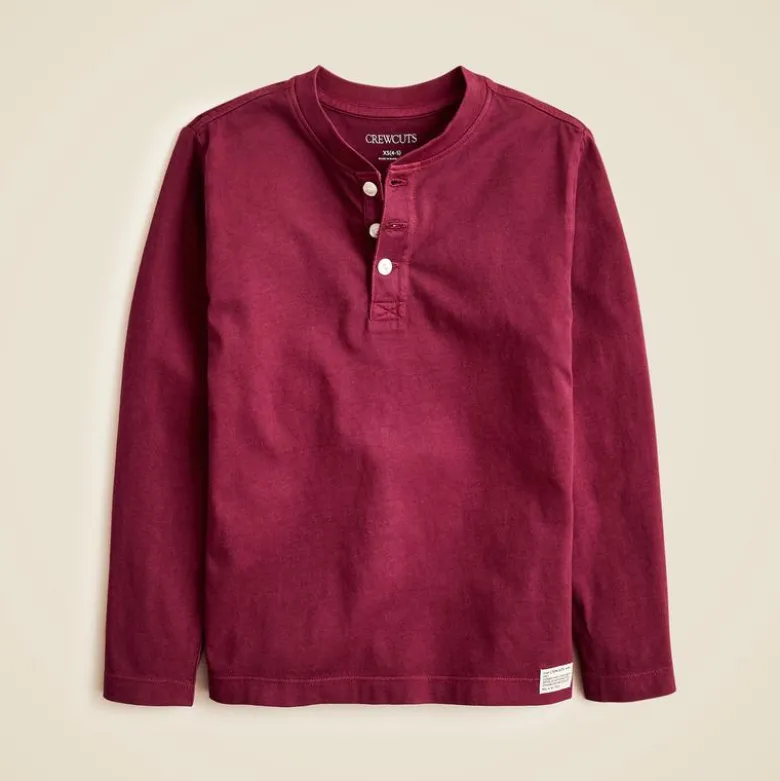 Kids' long-sleeve garment-dyed henley T-shirt in broken-in-jersey