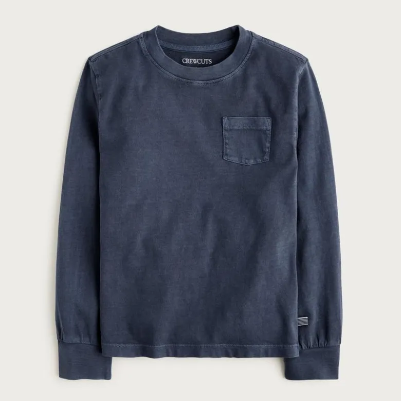 Kids' long-sleeve garment-dyed pocket T-shirt in broken-in-jersey