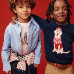 Kids' long-sleeve holiday dogs graphic T-shirt