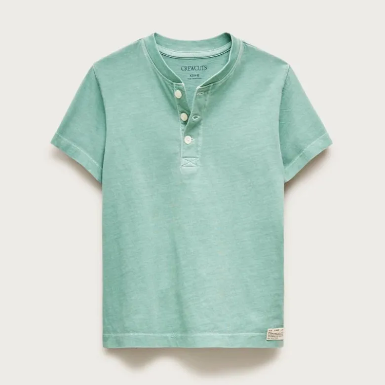 Kids' short-sleeve garment-dyed henley