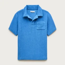Kids' short-sleeve johnny-collar shirt in towel terry