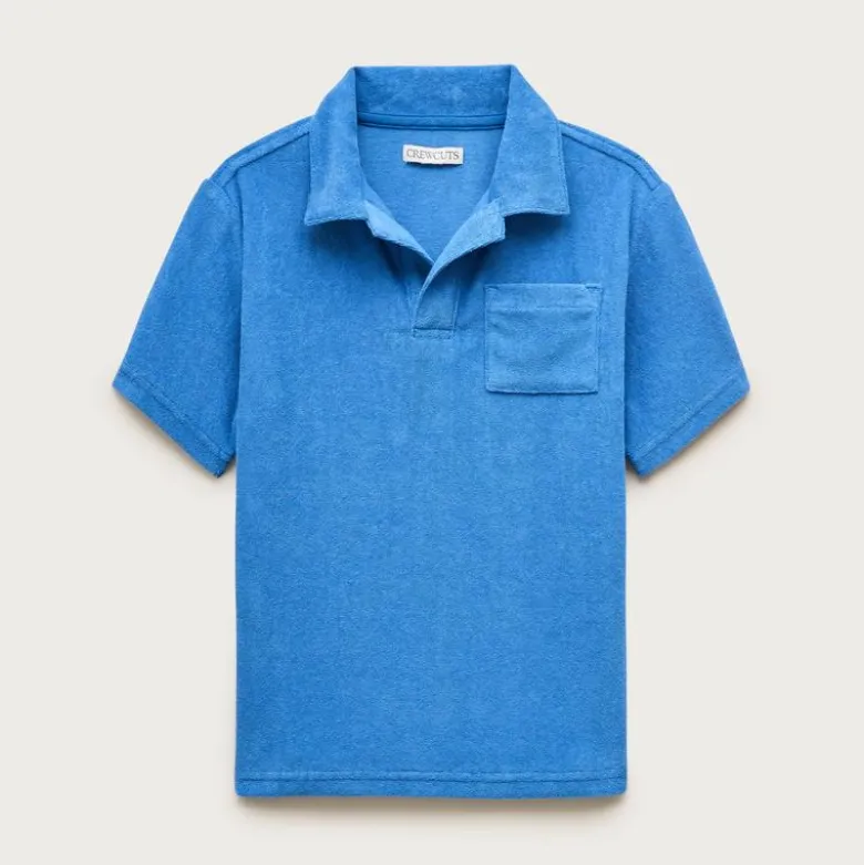 Kids' short-sleeve johnny-collar shirt in towel terry