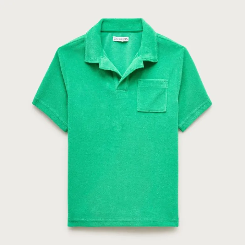 Kids' short-sleeve johnny-collar shirt in towel terry