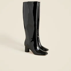 Knee-high round-heel boots in patent leather