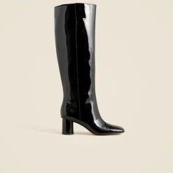Knee-high round-heel boots in patent leather