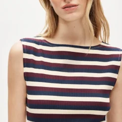 Knit boatneck midi dress in stripe