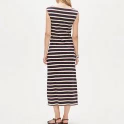 Knit boatneck midi dress in stripe