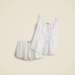 Lace-trim camisole and pajama short set in linen-cotton blend