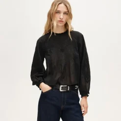 Lace-trim pintuck top in cotton voile