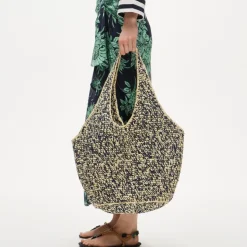 Large handwoven tote in marled straw