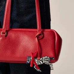 Leather zebra bag charm