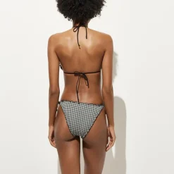 Lettuce-trim string bikini top in gingham